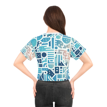 Elara Sinclair Stylish Crop Top in modern pastel blue design by Dazzling Dreams Studio, showcasing a luxurious artistic pattern for a unique fashion statement.