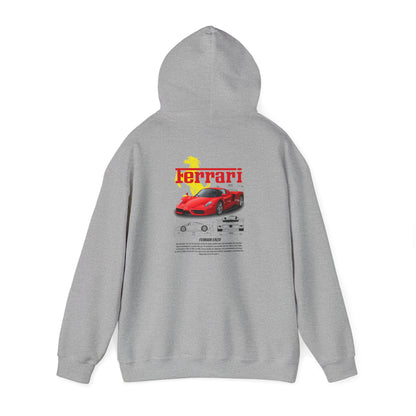 Sophisticated grey hoodie with a captivating Ferrari Enzo graphic on the back, combining style and automotive passion.