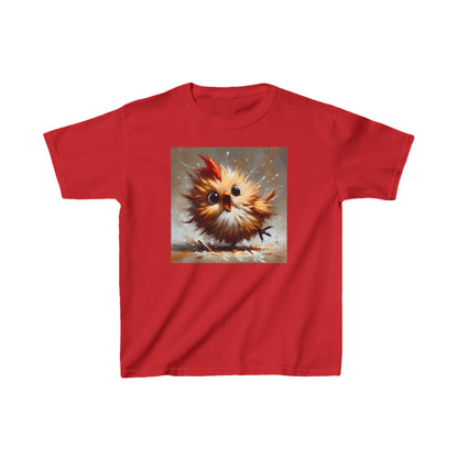 Luxury Child's Unisex Cartoon Bird Graphic Cotton Tee in vibrant red, adorned with a cheerful cartoon bird design, suitable for fashionable young gamers.