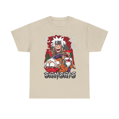 Chic beige anime graphic t-shirt adorned with stylish imagery of unique characters, blending culture and street style for a sophisticated look.