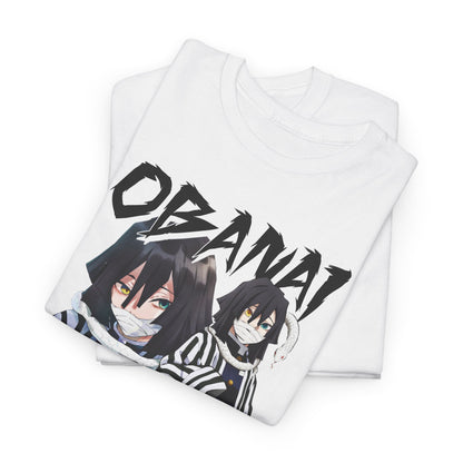 Luxurious Obanai Iguro T-shirt design featuring striking anime graphics, perfect for fashion-forward anime enthusiasts.