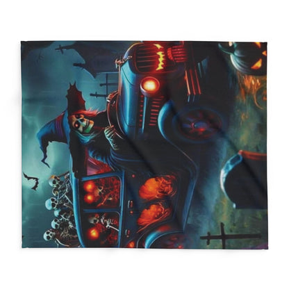 Artistic Decorative and Warm Halloween Spooky Arctic Fleece Blanket featuring a vibrant Halloween scene, ideal for stylish seasonal decor.