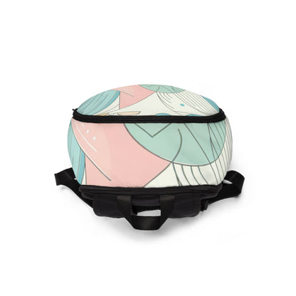 Close-up of the Elegant Geometric Backpack by Dazzling Dreams Studio highlighting intricate craftsmanship and unique geometric patterns in soft pastel shades.