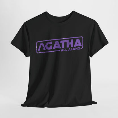Agatha All Along Unisex Men Women Graphic Funny T Shirt Tee Urban Street featuring a striking purple print on a classic black tee, perfect for playful style and casual outings.