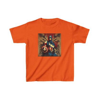 Luxury Kids Captain America Heavy Cotton T-Shirt in vibrant orange, showcasing the iconic superhero design for imaginative play.