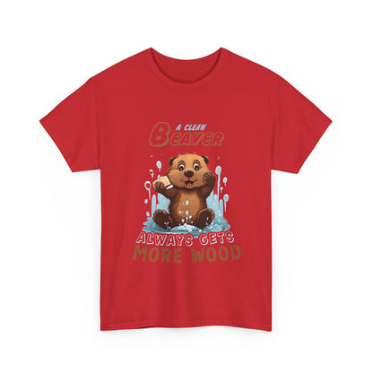 A Clean Beaver Unisex Graphic Cotton Tee - charming front design featuring a playful cartoon beaver, showcasing a fun nature-inspired theme.