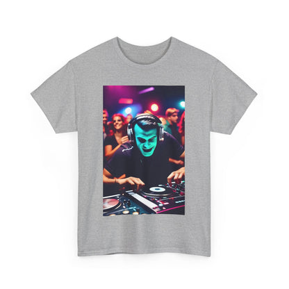 Front view of the Street Monster Graphic T-Shirt displaying an engaging graphic design, worn at a lively event highlighting upscale streetwear trends.
