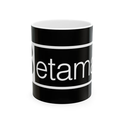 Betamax Logo Retro Image Ceramic Mug - A nostalgic sip of coffee depicting the iconic Betamax logo, perfect for blending retro vibes with your morning routine!
