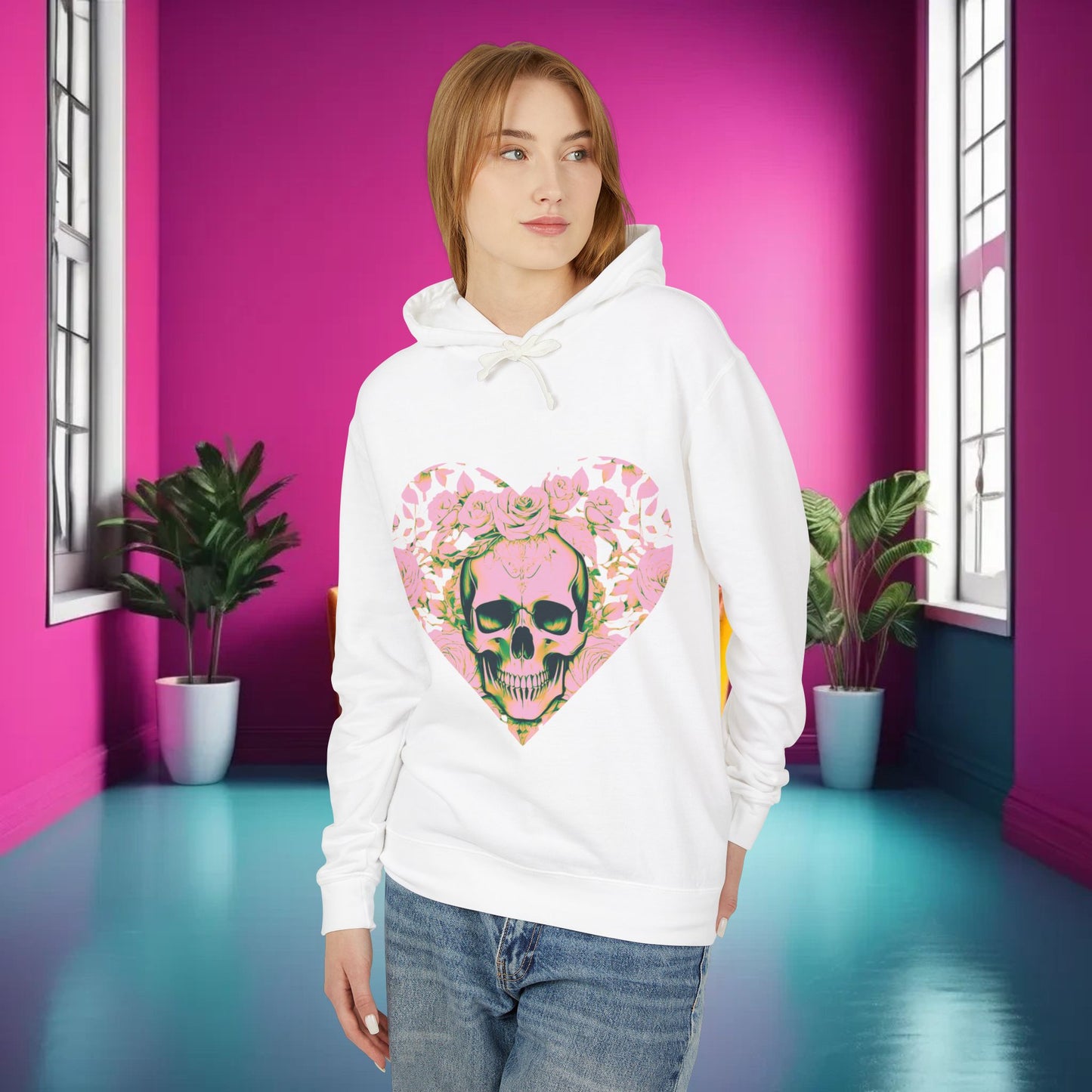 Skull and Roses Lightweight Hoodie, Unisex Edgy Designer Sweatshirt, Hipster