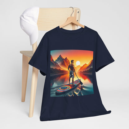 Wide range of sizes available for the Serene Paddle Board T-Shirt by Dazzling Dreams Studio, catering to all nature lovers.