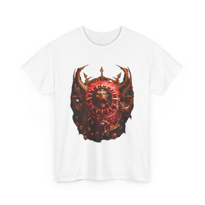 Exclusive graphic tee crafted for both men and women, featuring an artistic illustration of a mythical creature, adorned in crimson and shadowy tones, perfect for fantasy enthusiasts.
