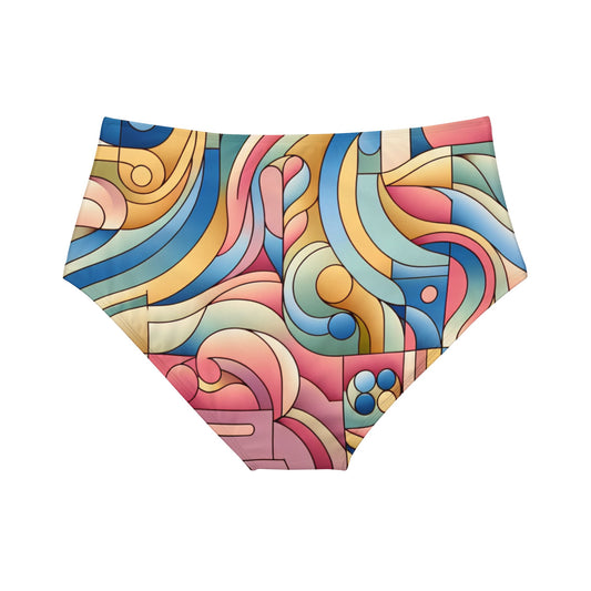 Pastel Pink High-Waist Hipster Bikini Bottom from the Energetic Move Swimwear Collection by Dazzling Dreams, showcasing a unique and stylish abstract pattern with a luxurious pastel colour palette.