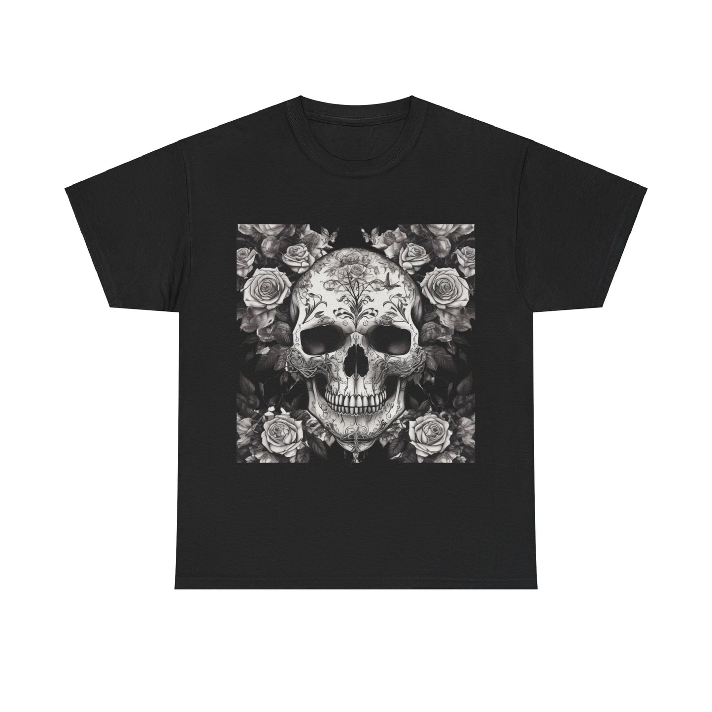 Skulls and Roses Cotton Tee, Unisex Graphic Shirt,