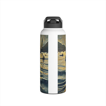 Fantasy Paddleboarding Stainless Steel Water Bottle showcasing a picturesque scene of paddleboarding adventures and ocean waves, ideal for luxury hydration on the go.