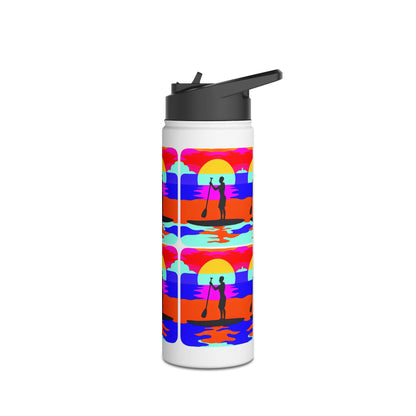 Fantasy Paddleboarding Stainless Steel Water Bottle elegantly designed with a lively paddleboarding motif, perfect for keeping drinks hot or cold during luxury outdoor experiences.