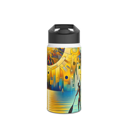 Fantasy Paddleboarding Stainless Steel Water Bottle featuring an elegant design with vibrant artwork of paddleboarding at sunset, perfect for outdoor enthusiasts and stylish hydration.