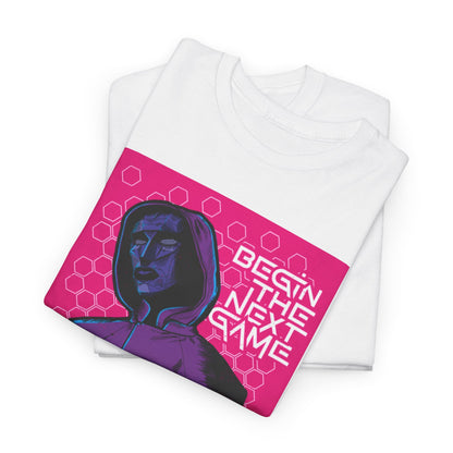 Squid Game Unisex Men´s Women´s Graphic Cotton Funny T Shirt featuring a striking design with the phrase 'Begin the Next Game', ideal for fans seeking a stylish statement piece.