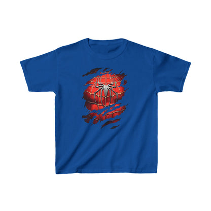 Unisex Kids Spider-Man Cotton T-Shirt in vibrant blue, featuring a striking red Spider-Man logo design, perfect for young art enthusiasts.