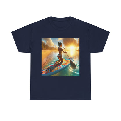 Elegant paddleboarding graphic t-shirt by Dazzling Dreams Studio, showcasing premium quality materials and stylish design for water enthusiasts.