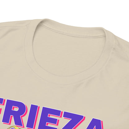 Close-up view of the collar and neckline of a luxurious Dragon Ball Z Frieza T-shirt, highlighting the premium fabric and attention to detail in craftsmanship.