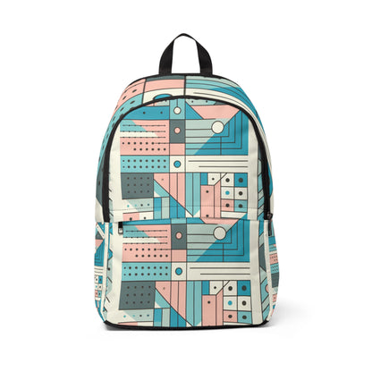 Pastel Geometric Minimalist Backpack by Dazzling Dreams Studio featuring a chic design with soft blue, pink, and green geometric patterns, perfect for stylish and organized carrying of essentials.