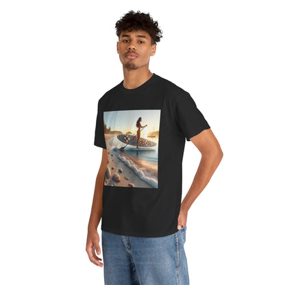 Delightfull Paddle Board T-Shirt featuring a stylish paddleboarding graphic, perfect for water sports enthusiasts by Dazzling Dreams Studio.