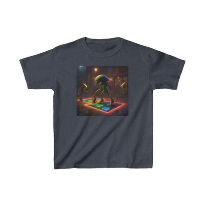 Kids Heavy Cotton Tee With Cute Aliens in elegant navy, featuring charming alien artwork, a wonderful addition to any young trendsetter's wardrobe.
