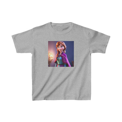 Kids Frozen Anna Heavy Cotton T-Shirt in classic grey, adorned with a lovely representation of Anna from Frozen, offering stylish comfort for every young fan.