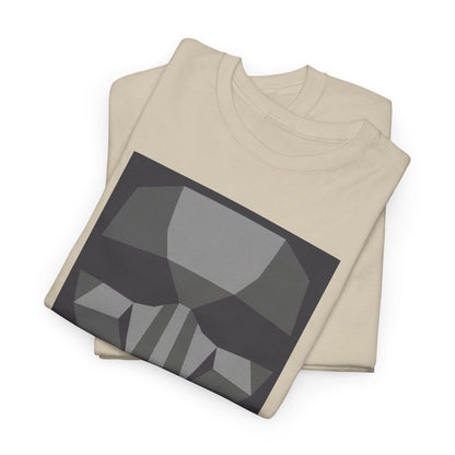 Stylish stacked beige unisex t-shirts showcasing a geometric design on the front, perfect for a trendy and casual look.