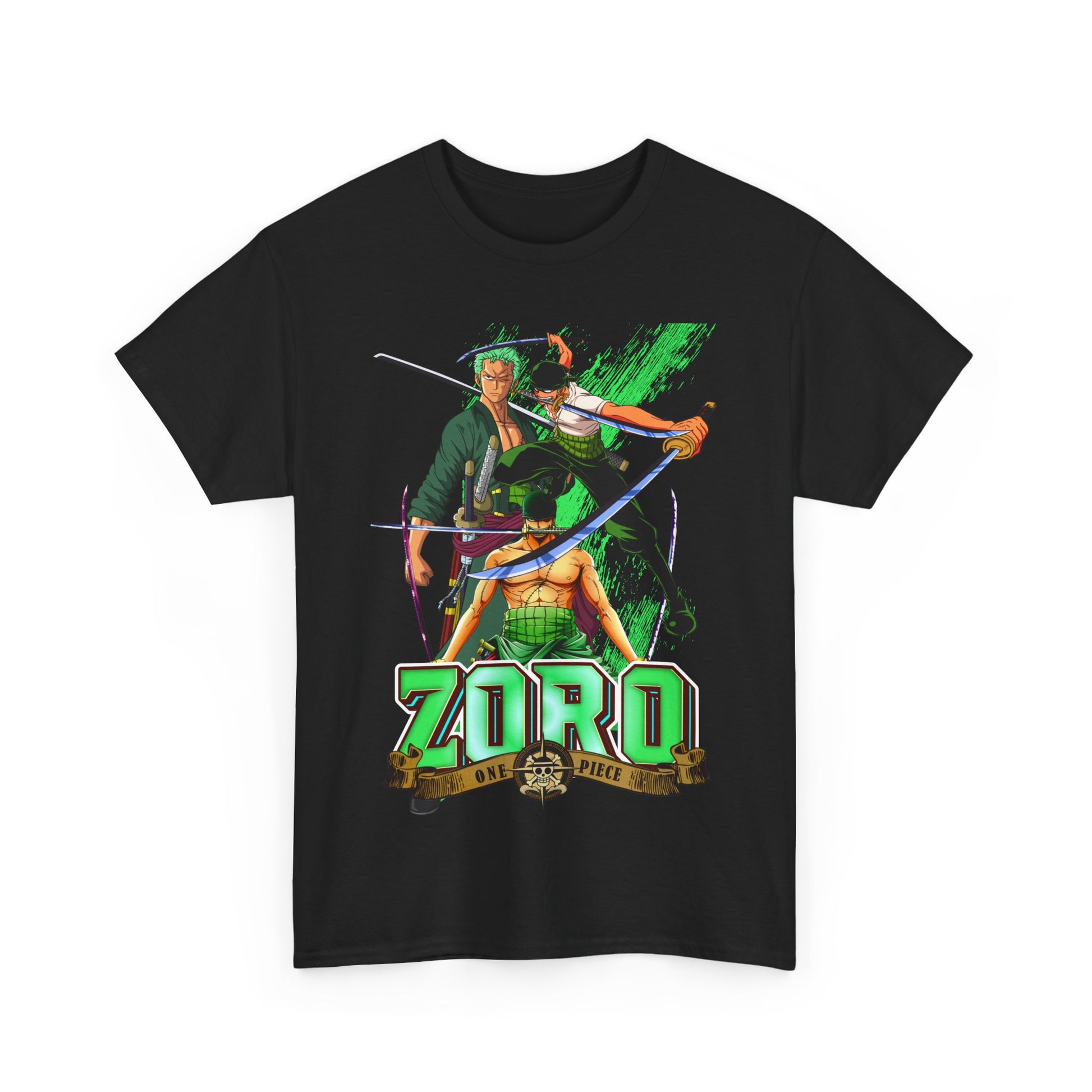 Chic black variant of the One Piece Yonko t-shirt, adorned with captivating Zoro artwork, perfect for stylish anime lovers.