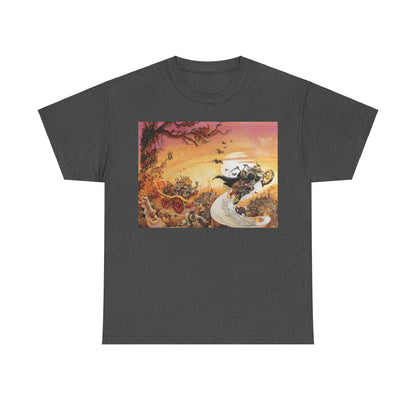 Chic Discworld Soul Music Graphic Unisex T-Shirt in dark grey featuring exquisite album cover design; a premium cotton tee ideal for stylish literature lovers.