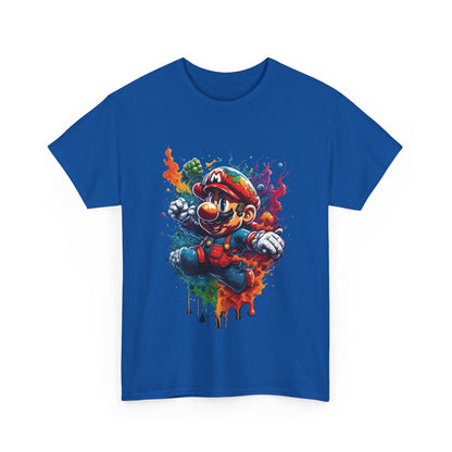 Front view of the exclusive Computer Game Character Graphic T-Shirt featuring a vibrant graphic of a gaming character in blue, crafted from high-quality cotton.