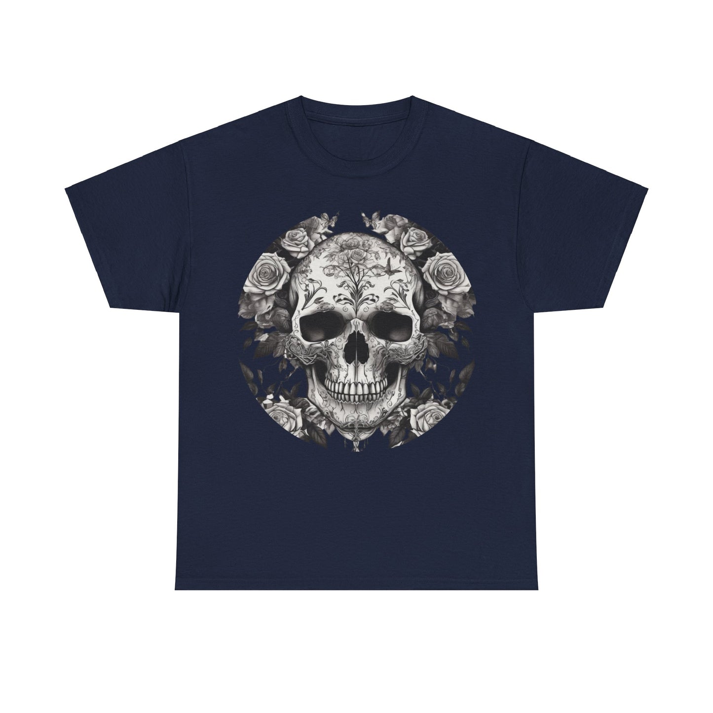 Skulls and Roses Cotton Tee, Unisex Graphic Shirt, 7 color choice