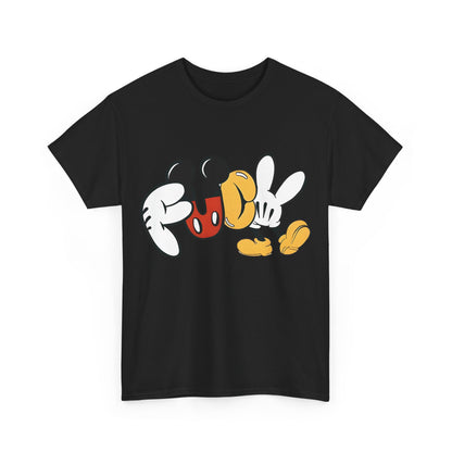 Mickey's Rebellion F**K Graphic T-Shirt featuring a bold design with Mickey Mouse elements, showcasing a playful yet rebellious spirit, perfect for luxurious streetwear.