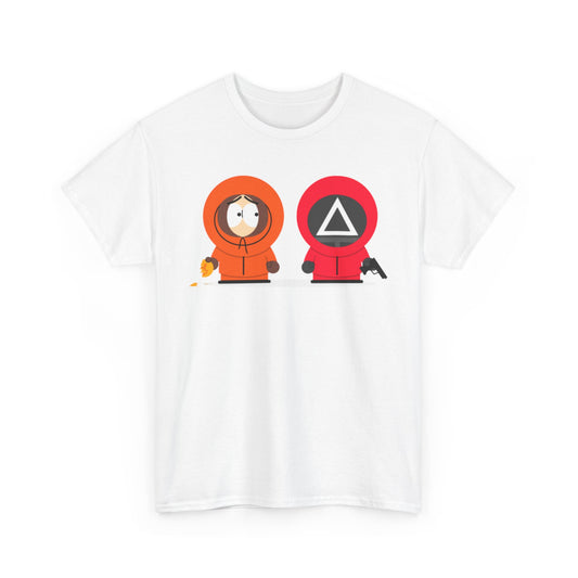 Close-up view of the Squid Game South Park Unisex Men’s Women’s Graphic Cotton Funny T-Shirt Tee displaying a cleverly designed graphic featuring iconic characters, perfect for casual wear.