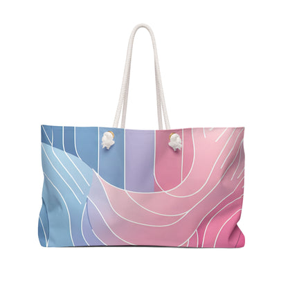 Serena Valentina Abstract Pastel Weekender Bag by Dazzling Dreams Studio showcasing its spacious interior, durable construction, and stylish thick rope handles, perfect for luxurious weekend getaways.