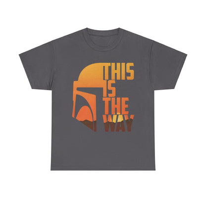 Mandalorian Star Wars This is the Way Logo Graphic Unisex Tee Shirt in classic grey, combining luxury comfort with a tribute to the legendary Mandalorian saga.
