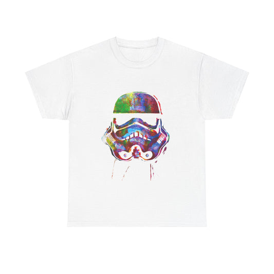 Elegant unisex Colorful Stormtrooper tee featuring an artistic representation of the iconic helmet in a vivid palette, ideal for a chic wardrobe.