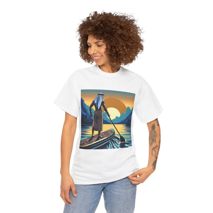 Luxury Delightful Paddle Board T-Shirt designed by Dazzling Dreams Studio featuring an elegant paddleboarding scene, perfect for outdoor adventure enthusiasts.