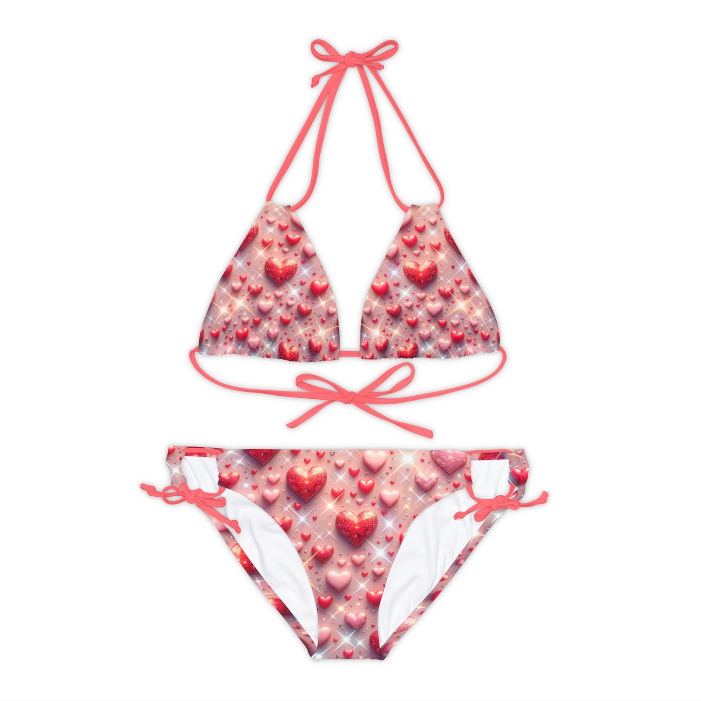 Glittering hearts  Strappy Bikini Set