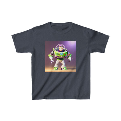 Kids Buzz Lightyear Heavy Cotton T-Shirt in stylish dark grey, showcasing a striking Buzz Lightyear graphic, ideal for imaginative play and daily wear.