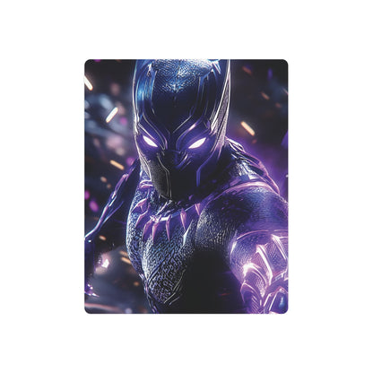 Stunning Black Panther Metal Art Poster illustrating a majestic Black Panther with captivating purple lighting, perfect for sophisticated home décor that commands attention.