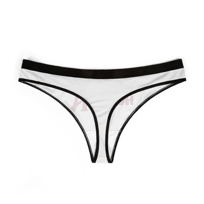 Sophisticated white thong panties with elegant black trim, showcasing a striking design that combines cheekiness and luxury for an alluring lingerie option.