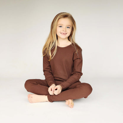 High-quality, machine washable chocolate family pajamas by DreamBuy, combining classic design with modern comfort for a sophisticated night's sleep.