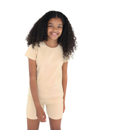 Premium ribbed cotton summer shorts set for children by DreamBuy, lightweight and breathable for ages 3-8.