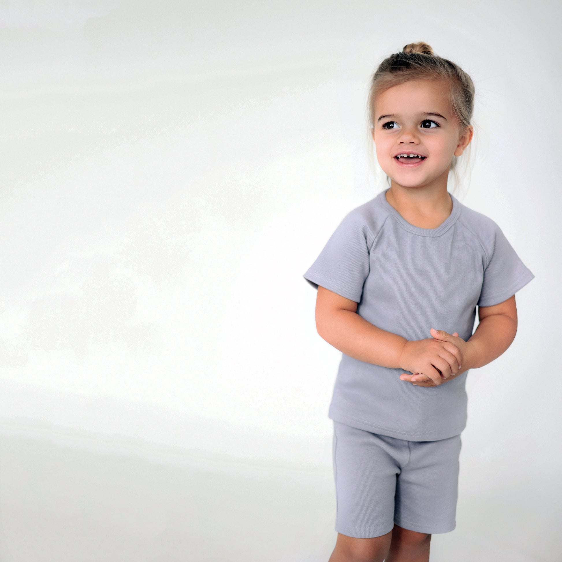 Ultimate Grey unisex kids shorts outfit set by DreamBuy, crafted from soft premium ribbed cotton for ultimate comfort and versatility.
