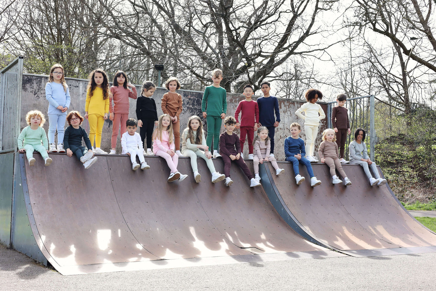 Chic minimalist design of DreamBuy's family pyjamas in powder blue, suitable for all ages from 3 months to XXL.