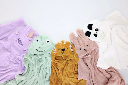 Colourful Frog Design hooded towel poncho by DreamBuy, a chic and practical option for children, machine washable and soft.