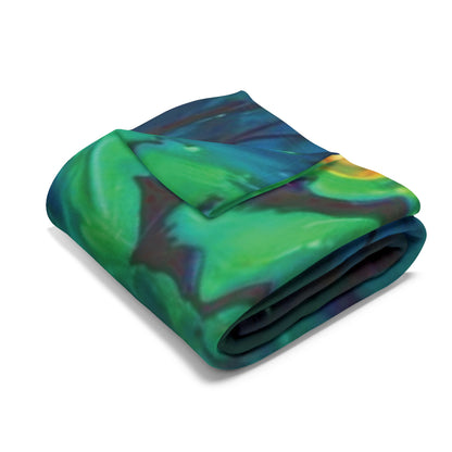 Luxurious Decorative and Warm Halloween Spooky Arctic Fleece Blanket folded neatly, showcasing its vibrant green and black design, ideal for cozying up during the Halloween season.