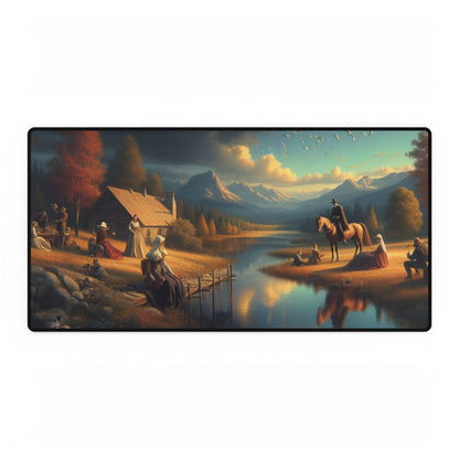 Lunaria Spectroscape Edvard Munch-Inspired Desk Mat showcasing a serene landscape with figures near a river, combining elegance and artistic charm, perfect for enhancing any workspace.